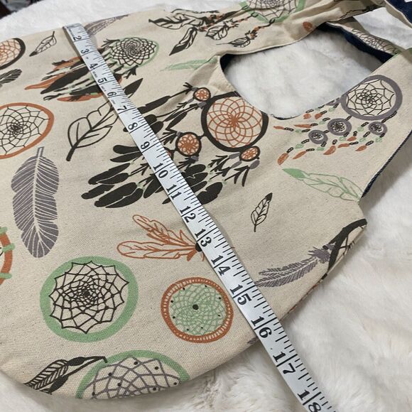 Dreamcatcher Feather Boho Canvas Purse Hobo Tote‎ Bag Denim Lined - Picture 4 of 6